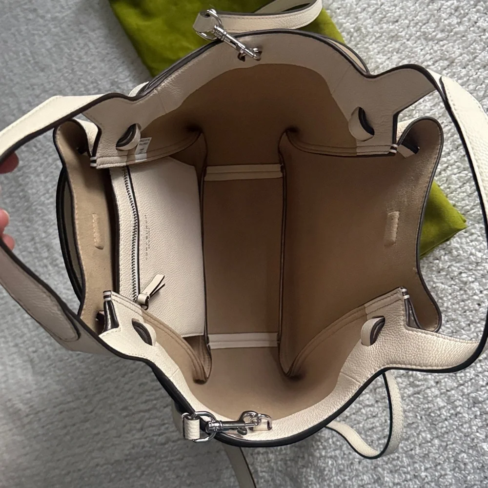 TORY BURCH Small Romy Tote Light Cream Leather Bag Handbag Silver Accents - Picture 14 of 16